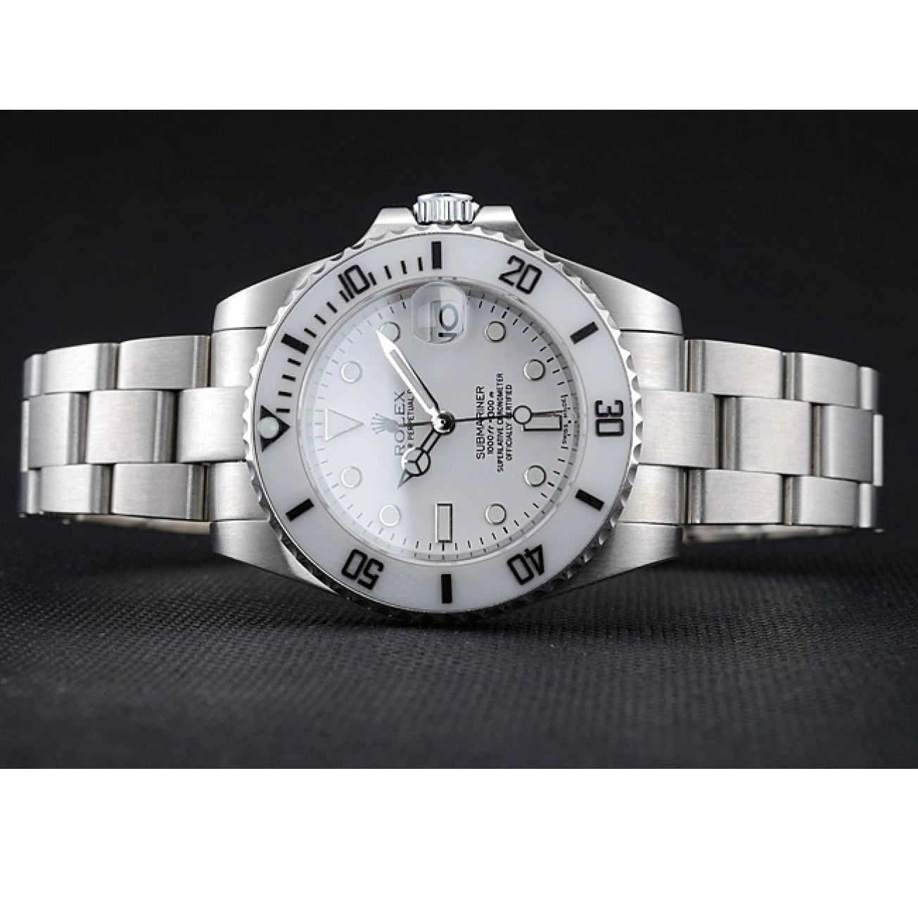 Aaa replica watch White Steel Dial Submariner Rolex Bracelet Stainless 1454152 0605